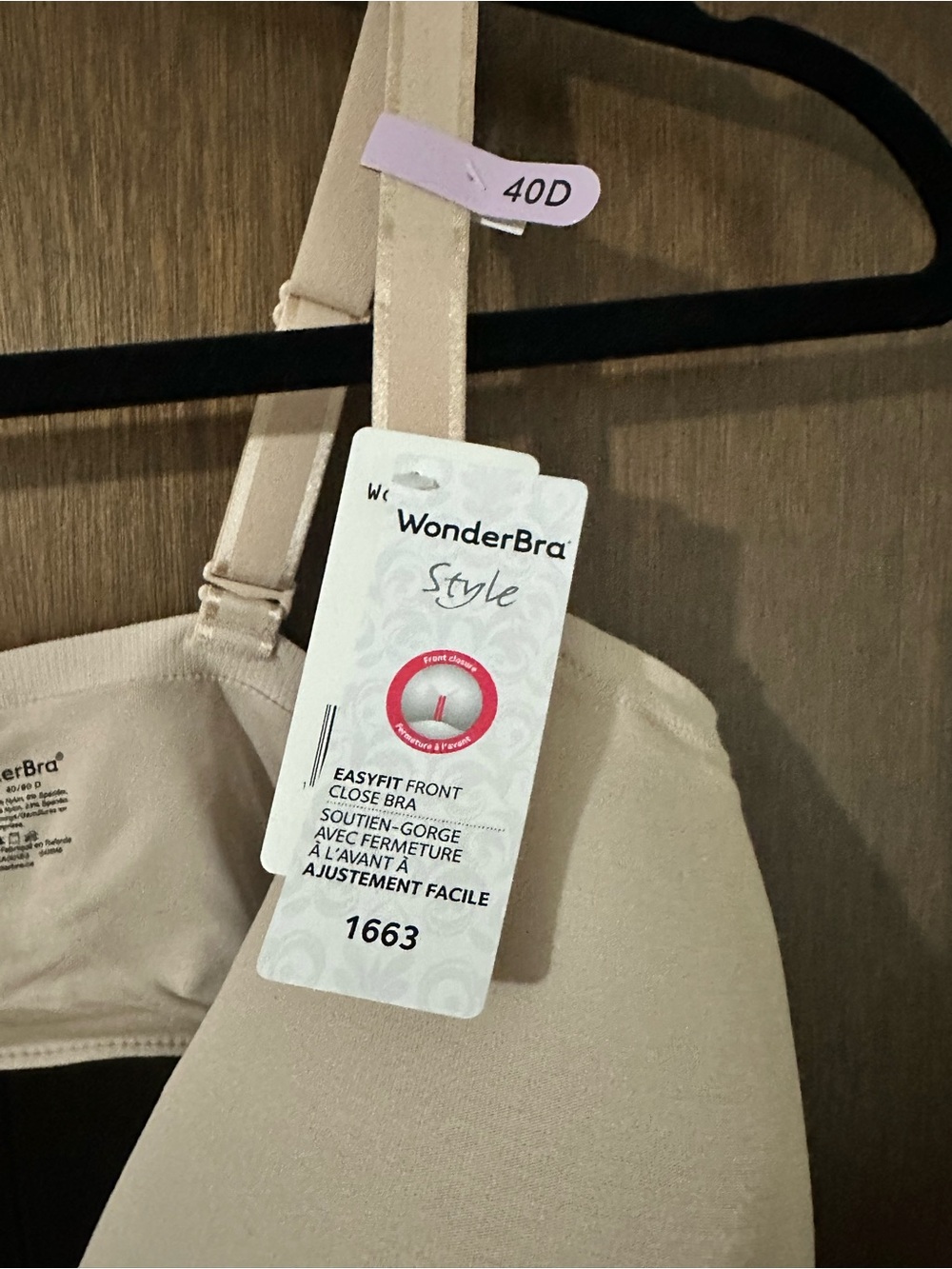 WonderBra Easyfit Wirefree Front Close Bra Nude Almond Size 40D NWT Lightweight - Picture 11 of 12